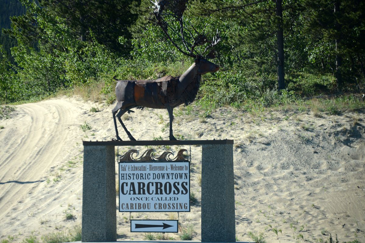 08A Caribou Sculpture On The Welcome To Carcross Sign On The Tour From Whitehorse Yukon To Skagway